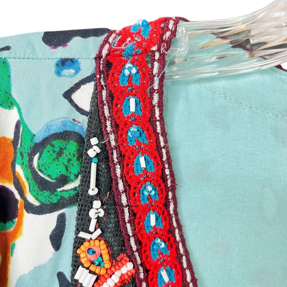 Akemi+ Kin Anthropologie Blue Fit & Flare Boho Beaded V-Neck Dress Womens SZ 8 - Picture 7 of 16
